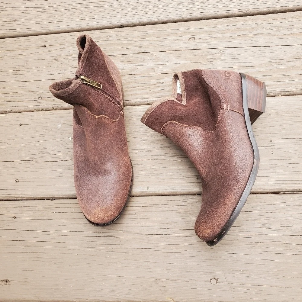 Ugg Australia Penelope Brown Suede Leather Western Cowgirl Ankle Boots Booties 4